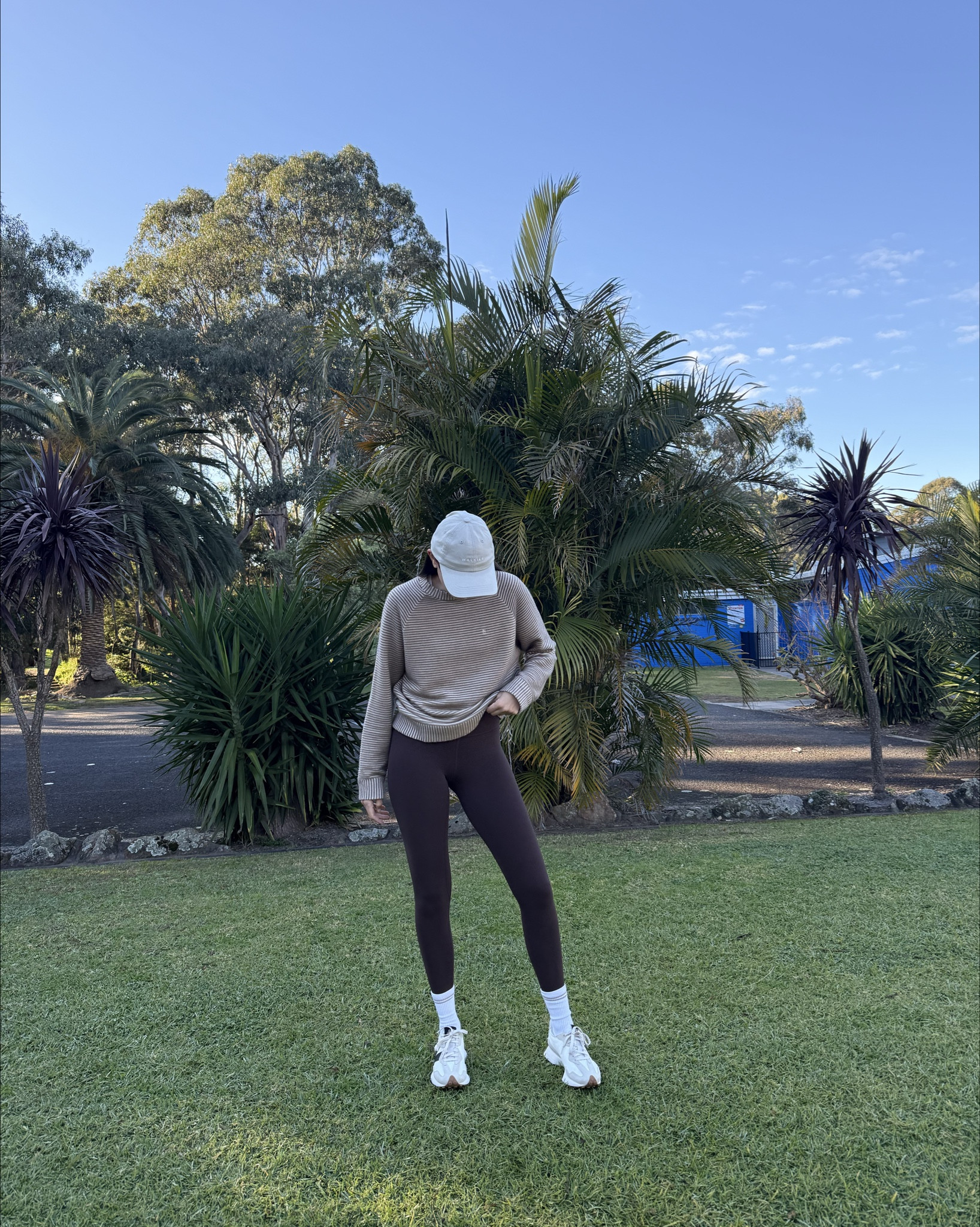What I wore today as a mum of two who prioritises comfort but also likes to feel put together. Today I paired my Lululemon brown espresso leggings, with a striped jumper, crew socks and New Balance 327 sneakers x

#LTKaustralia #LTKstyletip #LTKautumn