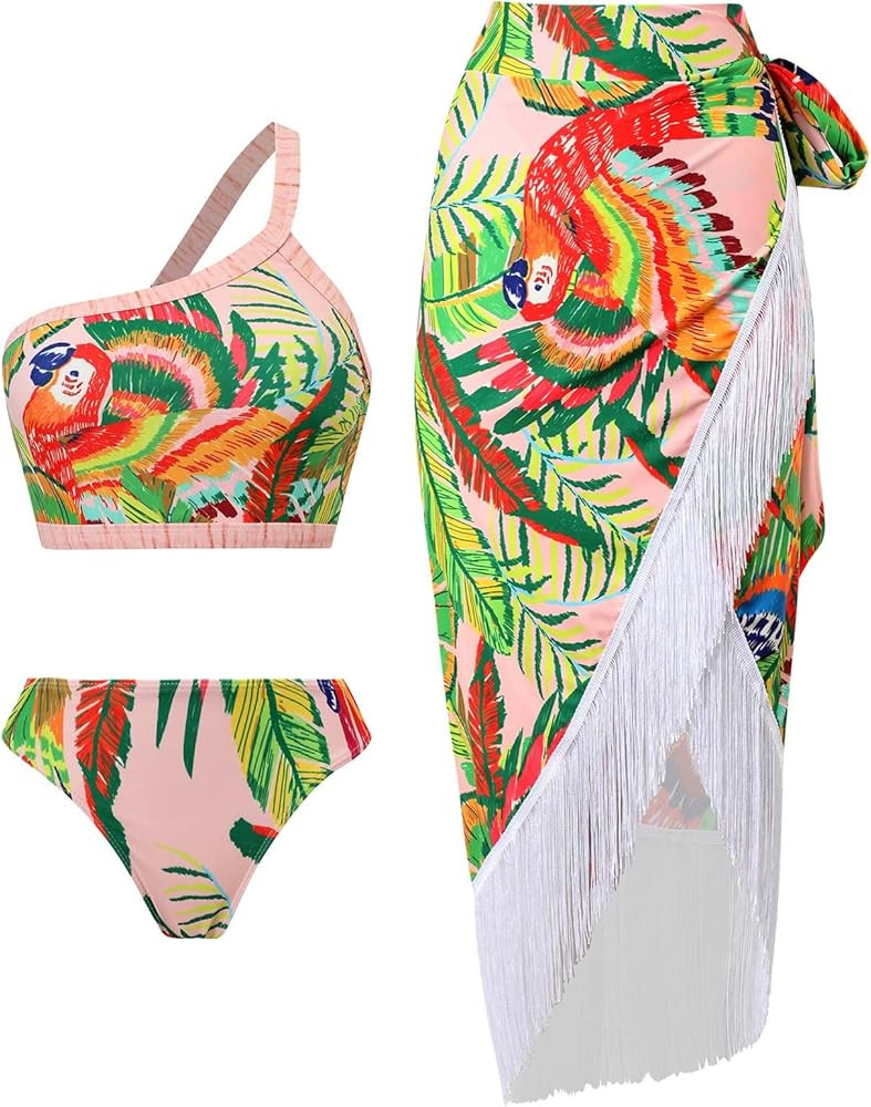 One Piece Bathing Suit for Women Bikini Sarong Maxi Wrap Skirts 2 Piece Floral Print Tankini Swim... | Amazon (US)