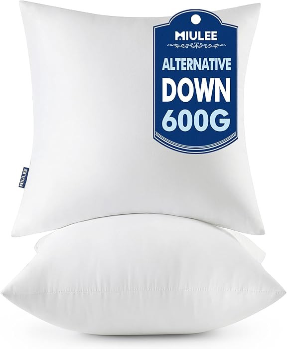 MIULEE Throw Pillows Inserts, Pack of 2 20x20 Inch 100% Virgin Fiber Filling Bed Couch Pillows | Amazon (US)