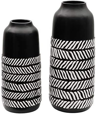 TERESA'S COLLECTIONS Ceramic Black Vase, Rustic Tribal Decorative Vases for Home Decor Living Room T | Amazon (US)