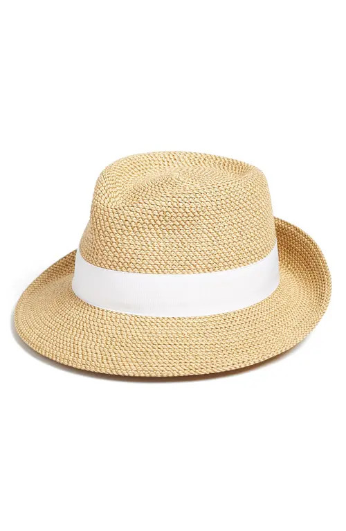 Eric Javits Classic Squishee® Straw Packable Fedora Sun Hat in Peanut/white at Nordstrom | Nordstrom