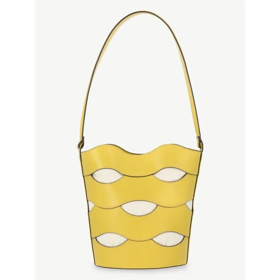 Free Assembly Women's Maria Cut Out Bucket Bag, Musard/Cream | Walmart (US)