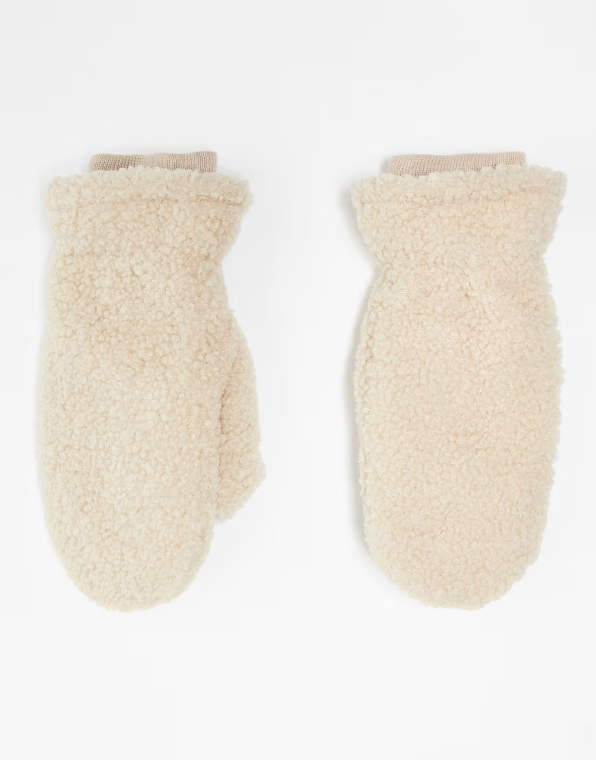 Pieces teddy mittens in cream-White | ASOS (Global)