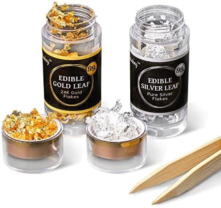 24K Edible Gold and Silver Leaf for Food Decoration (Cake, Chocolate, Steak, Drink & Cooking) and... | Amazon (US)