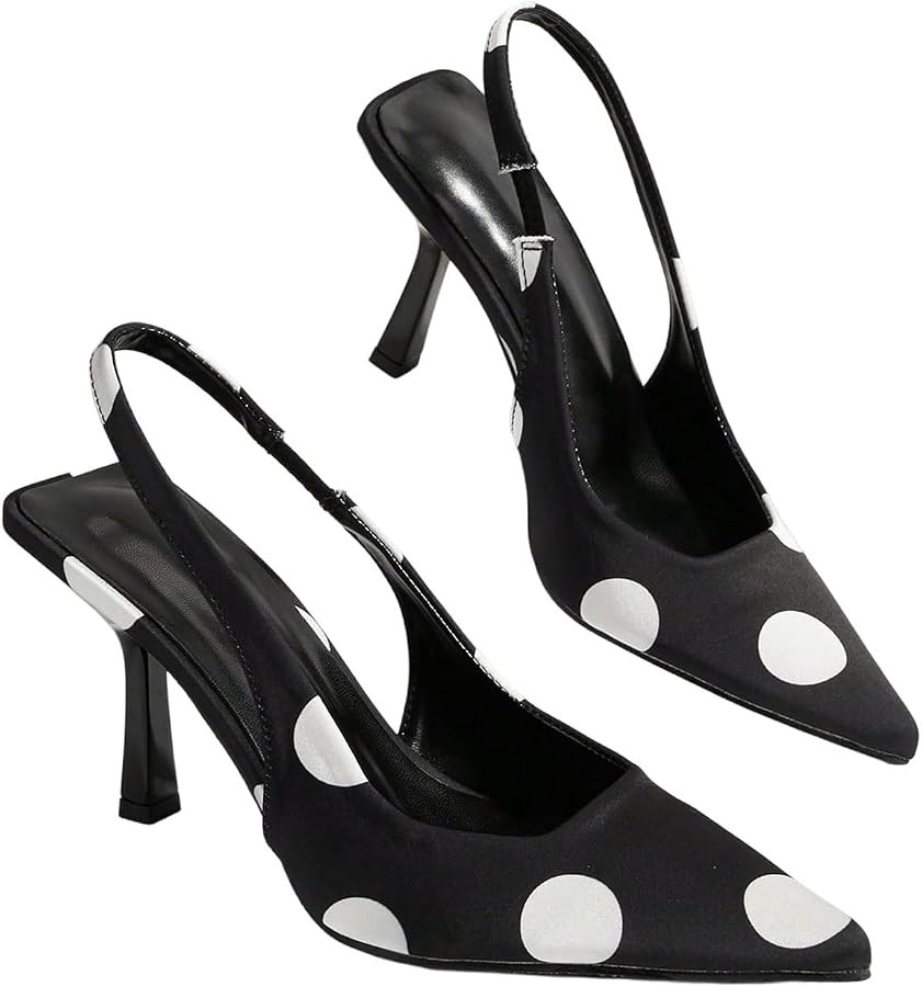 BEAUDRM Women's Polka Dots Slingback High Heels Pointed Closed Toe Stilettos Pumps Ankle Strap We... | Amazon (US)