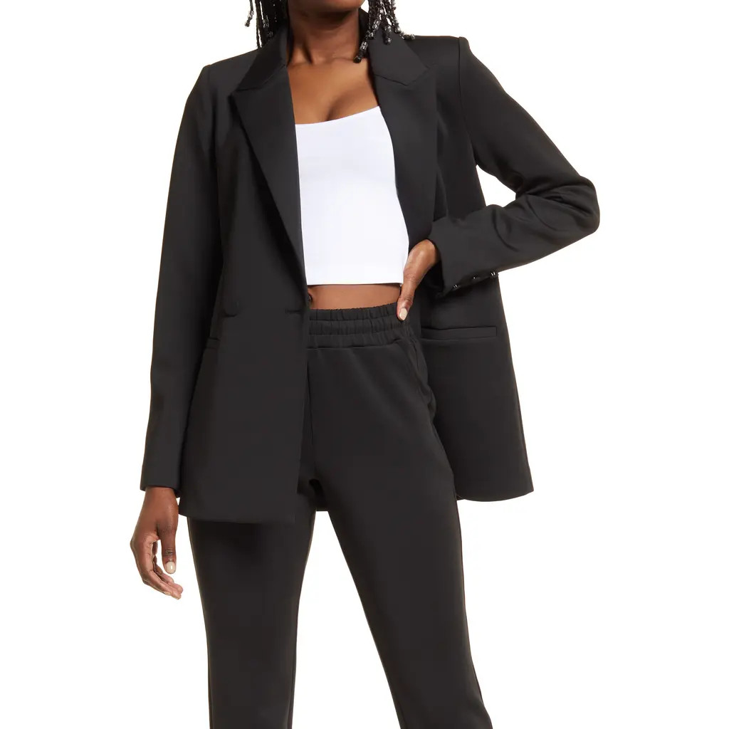 Good American Shiny Scuba Knit Blazer in Black001 at Nordstrom Rack, Size Large | Nordstrom Rack