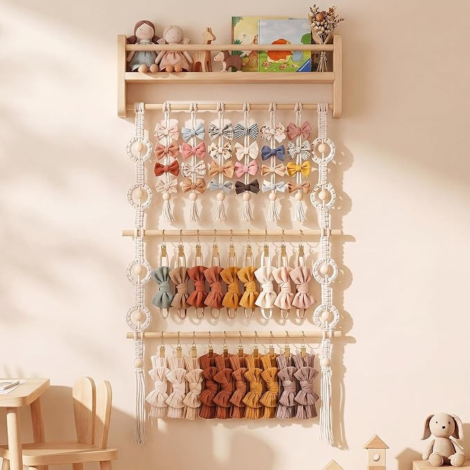 Nursery Floating Shelves Headband and Hair Bow Holder Wall Mounted Wood Shelves Nursery Hair Acce... | Amazon (US)