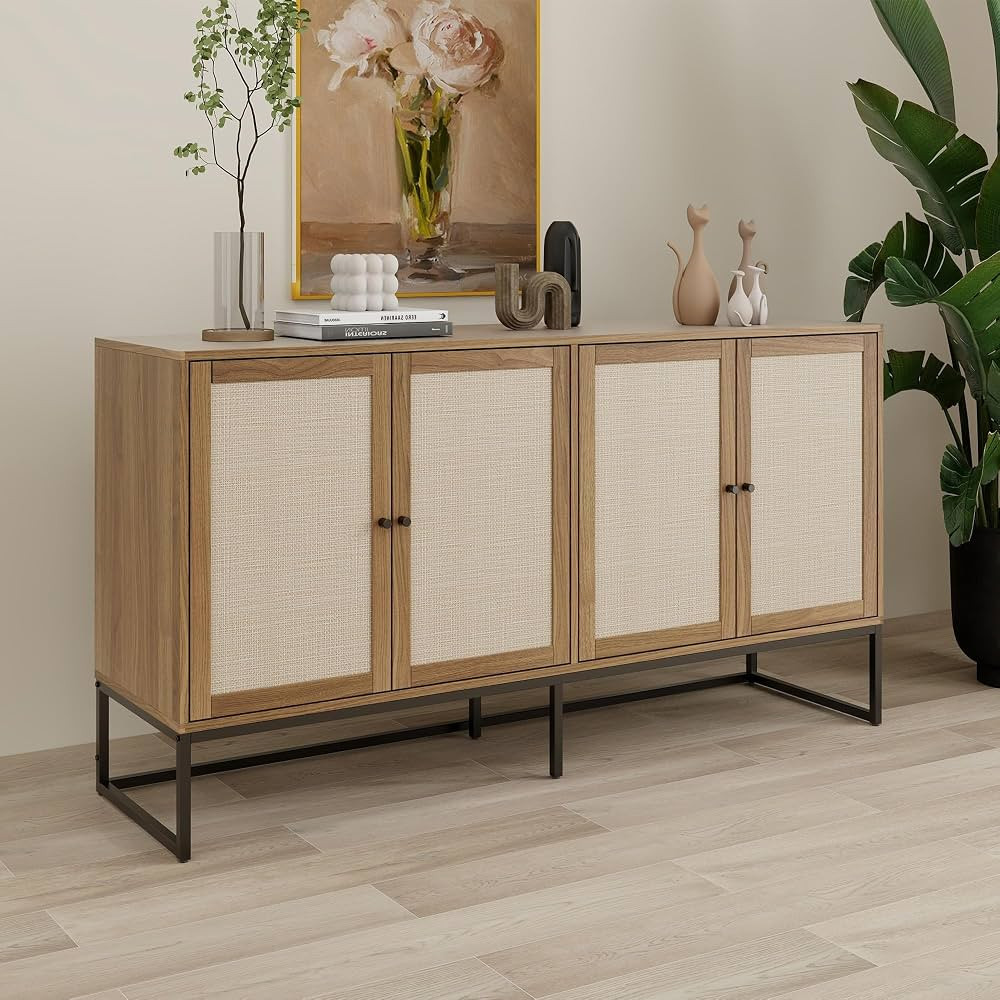 Modern Sideboard Cabinet, Accent Storage Cabinet with Rattan Doors and Adjustable Shelves, Freest... | Amazon (US)