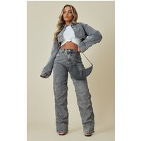 Washed Grey Ruched Straight Leg Denim Jeans | PrettyLittleThing US