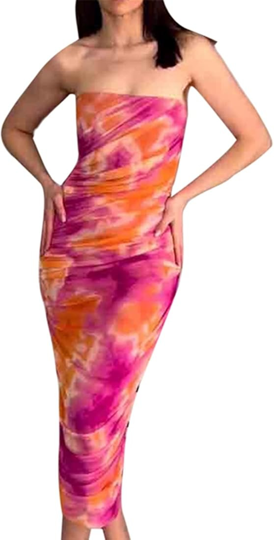 SOLILOQUY Women Y2K Tie Dye Print Long Dress Club Party Summer Sleeveless Mesh Tank Dress Sexy Ch... | Amazon (US)