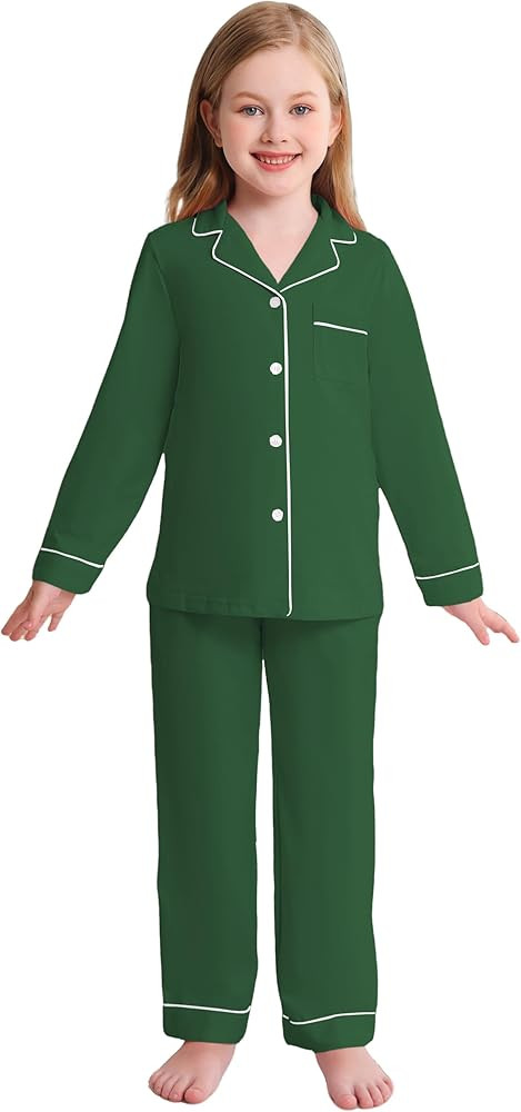 Veseacky Girls Pajamas Sets 100% Cotton PJ ButtonDown Long Sleeve 2 Piece Pajamas Set Boys Girls ... | Amazon (US)