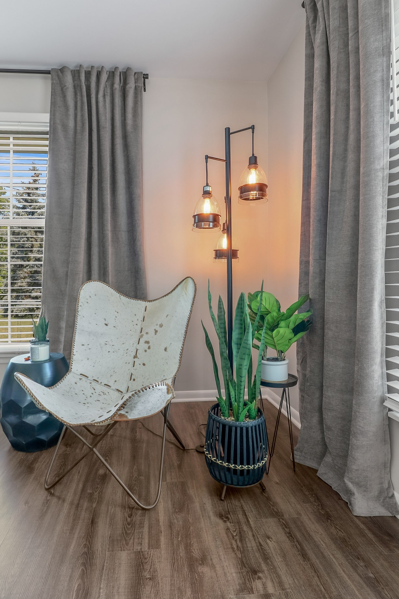 Cozy corner with leather chair, house plants, snake plant, fiddle leaf plant, curtain rod, velvet curtain, drink table, side table, accent table 

#LTKmens #LTKhome #LTKFind