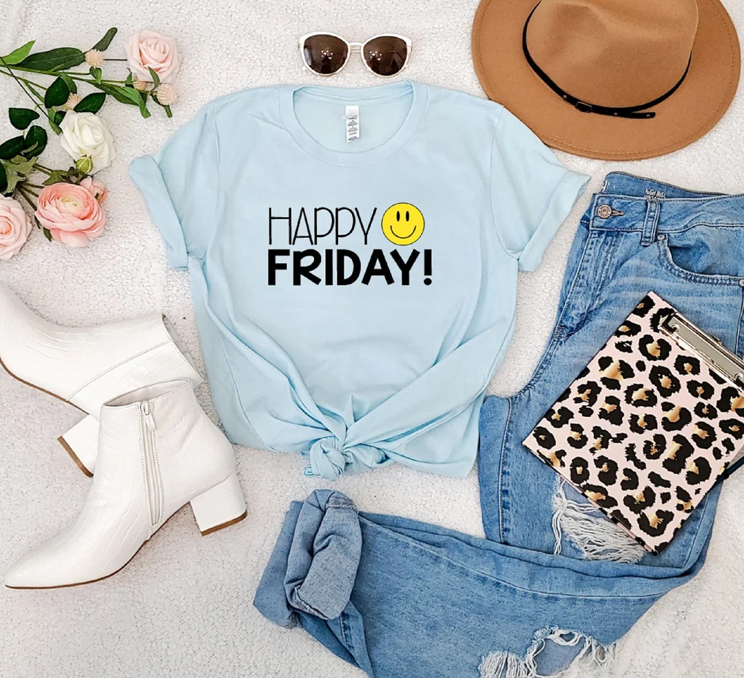 Happy Friday, Smiley Face Shirt, Emoji Shirt, Motivational Friday Shirt, Friday Shirt, TGIF Shirt... | Etsy (US)