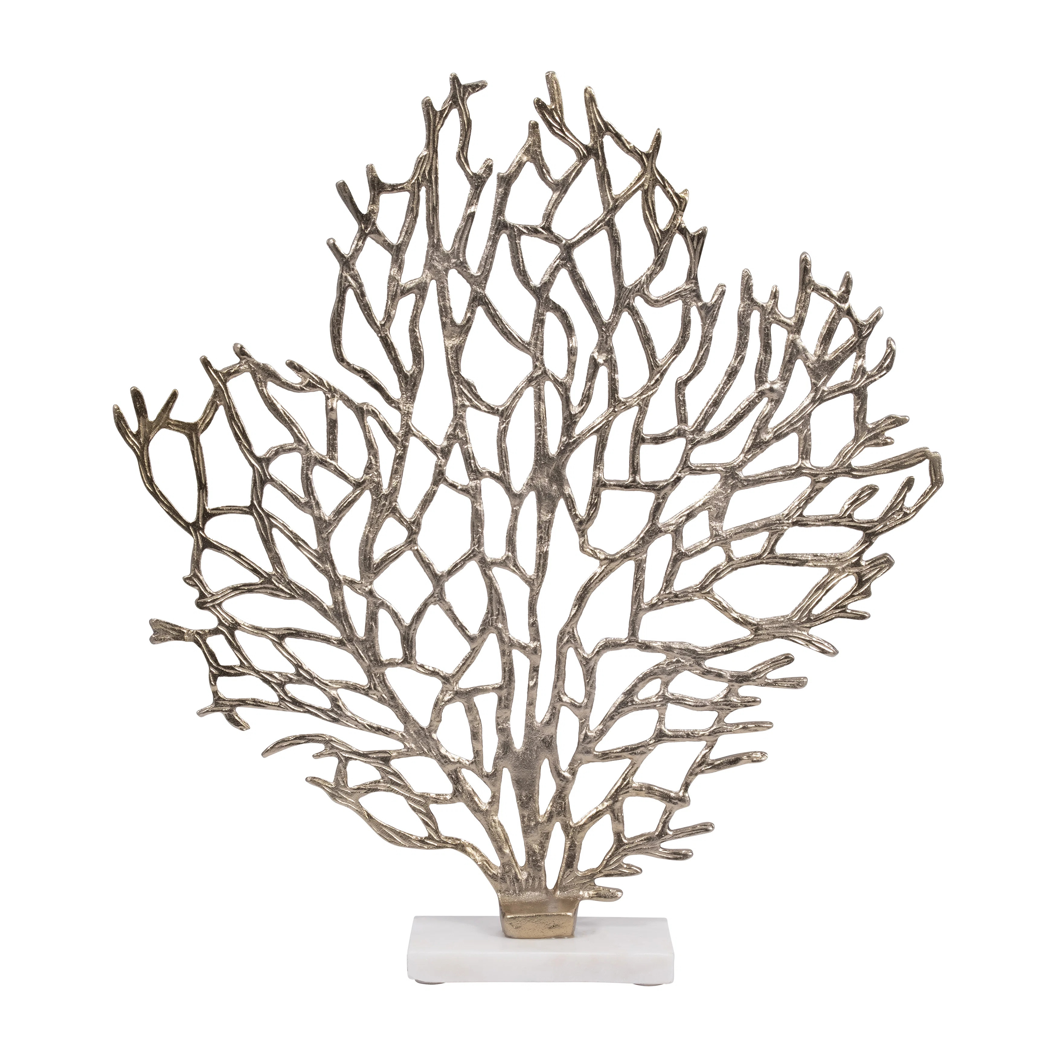 Metal Coastal Coral Sculpture with Marble Base - 21" Gold Decorative Accent for Home, Office, Bedroom, or Living Room | Wayfair North America