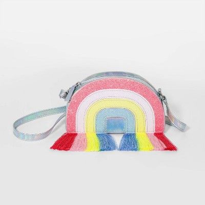 Girls' Rainbow Fringe Crossbody Bag - Cat & Jack™ Blue/Orange/Pink | Target