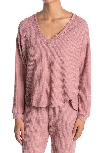 V-Neck Long Sleeve Brushed Knit Lounge Top | Hautelook