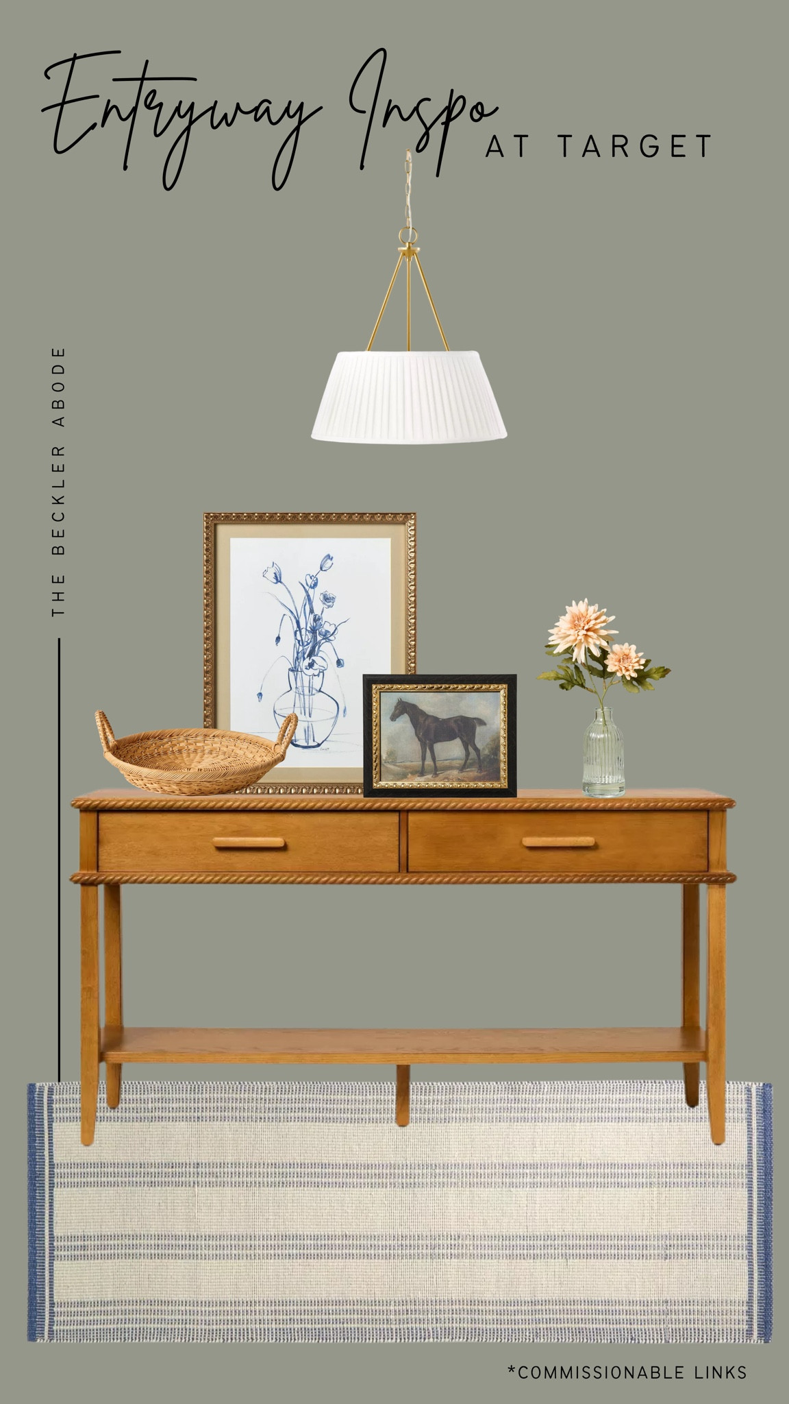 Entryway inspiration styling from Target! Loving the spring vibes of this one!


Studio McGee wall art, wicker basket, faux florals, horse print, pendant light, wood console, blue striped runner

#LTKSeasonal #LTKHome #LTKStyleTip