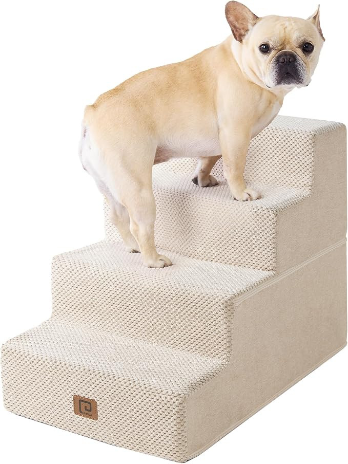 EHEYCIGA Dog Stairs for Bed 18" H, 4-Step Dog Steps for High Bed, Beige | Amazon (US)