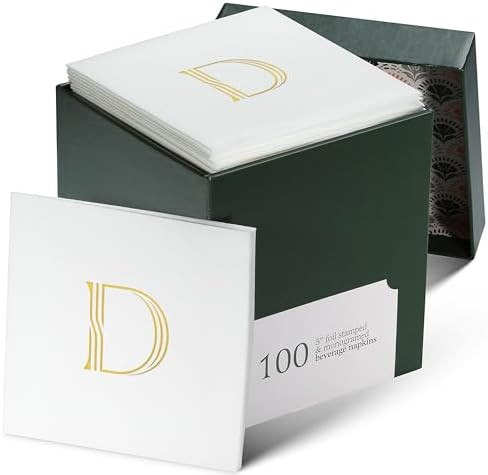 100 Pack Disposable Monogrammed Cocktail Napkins, 5"x5" Linen-Feel Gold Foil Letter D Paper Napki... | Amazon (US)