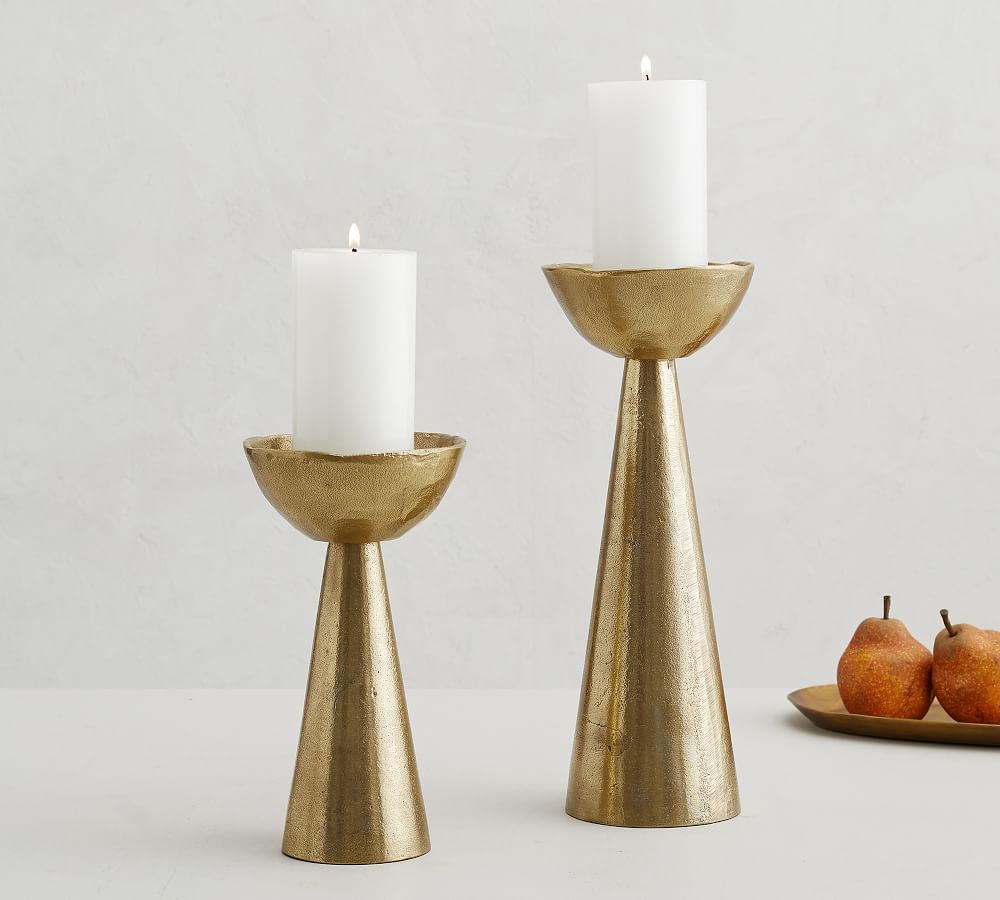 Rough Cast Brass Pillar Candleholders | Pottery Barn (US)