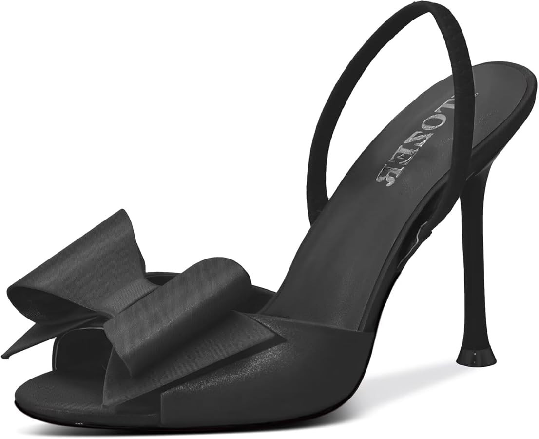 Satin High Heels Slingback Open Toe Mules Sandals Bow Stiletto Sexy Heels Comfortable Wedding Par... | Amazon (US)