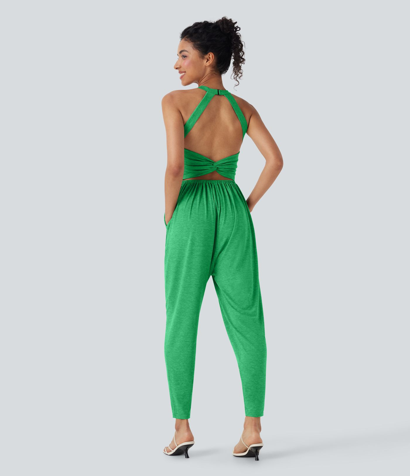 U Neck Harem Casual Jumpsuit with Pockets-Easy Peezy Edition DD-F Cups | HALARA