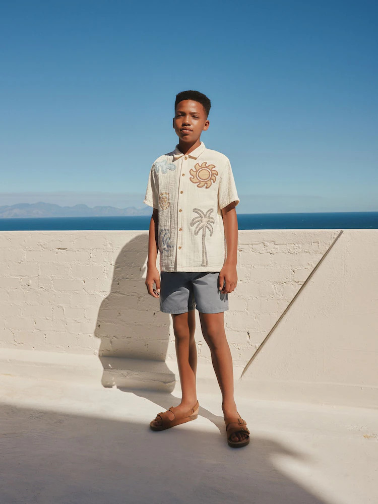 Ecru Embroidery Sun Palm Short Sleeve Palm Embriodered Shirt (3-16yrs) | Next US