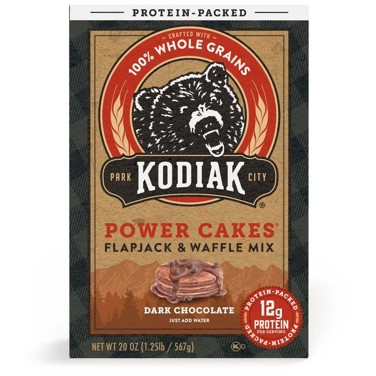 Kodiak Protein-Packed Power Cakes Dark Chocolate Flapjack and Waffle Mix, 18 oz Box | Walmart (US)