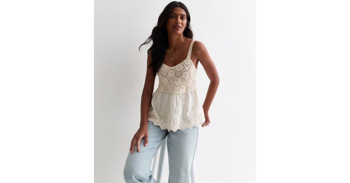 Cream Cotton Crochet Peplum Cami | New Look | New Look (UK)