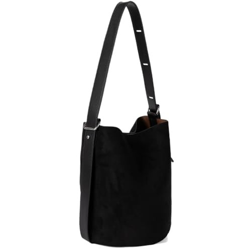 Faux Suede Shoulder Tote Bag Bucket Purse Handbags for Women, Black Brown Suede Totes Crossbody Bags for Work (Black Suede) | Amazon (US)