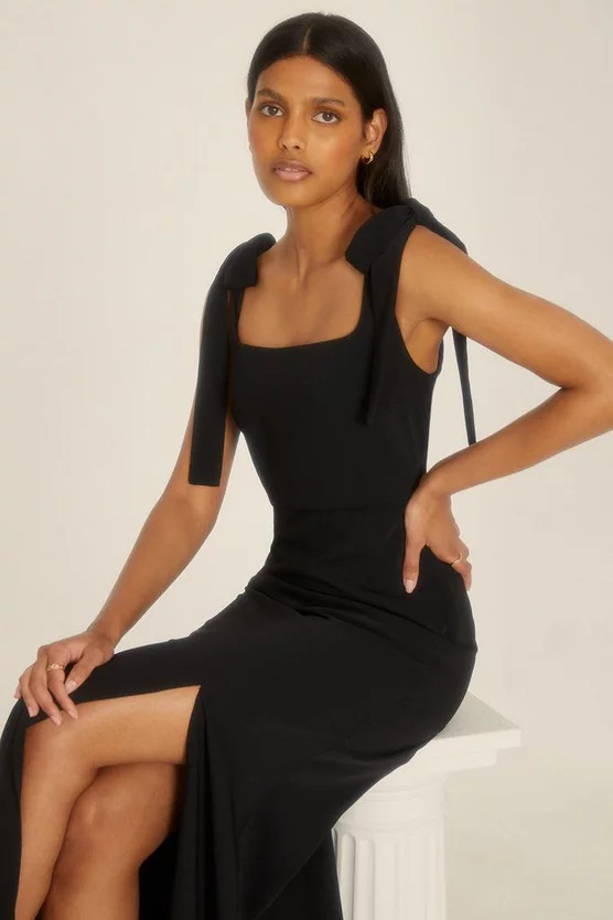 Premium Crepe Tie Shoulder Midi Dress | Oasis UK & IE