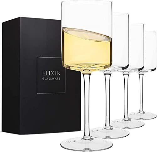 Square Wine Glasses Set of 4 - Crystal Wine Glasses 14oz in Gift Packaging - Large Red Wine Glass... | Amazon (US)