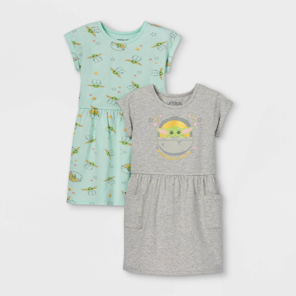 Toddler Girls' 2pc Star Wars Baby Yoda Knit Short Sleeve Dress - Heather Gray | Target