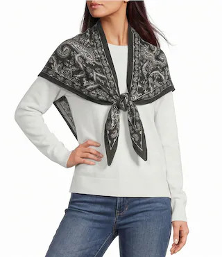 SASSO  SMYTH Paisley Print Triangle Scarf Wrap - Black White | Dillard's