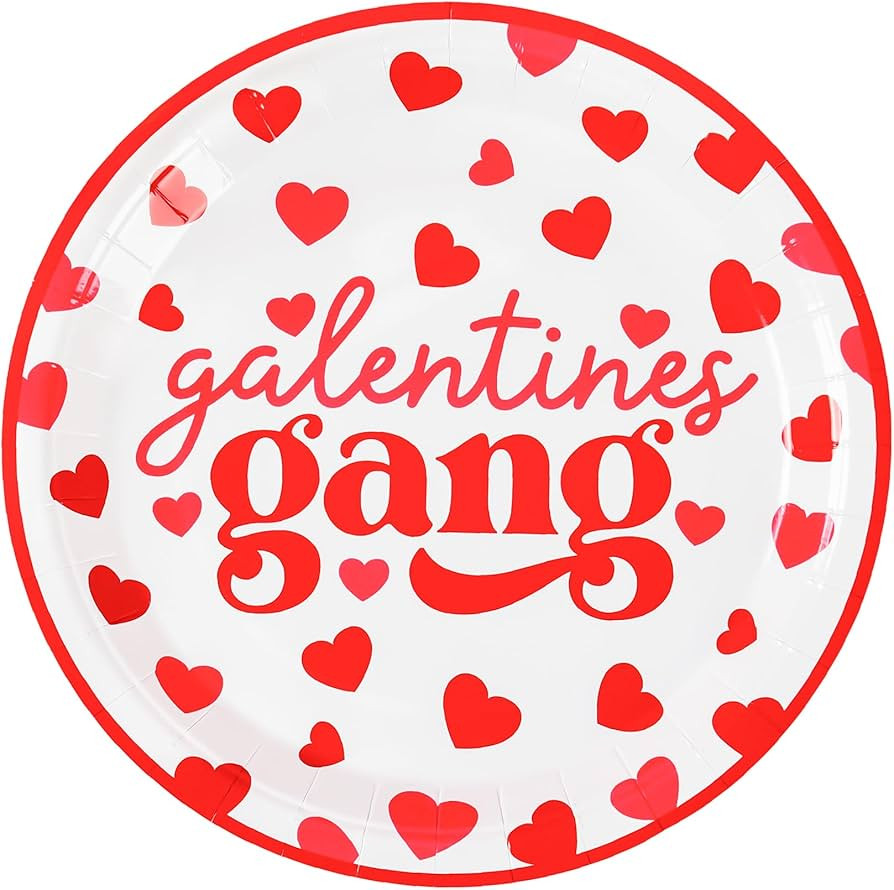 48Pcs Galentine's Gang Party Plates Red Pink Hearts Paper Plates Happy Galentines Day 7 Inch Dess... | Amazon (US)