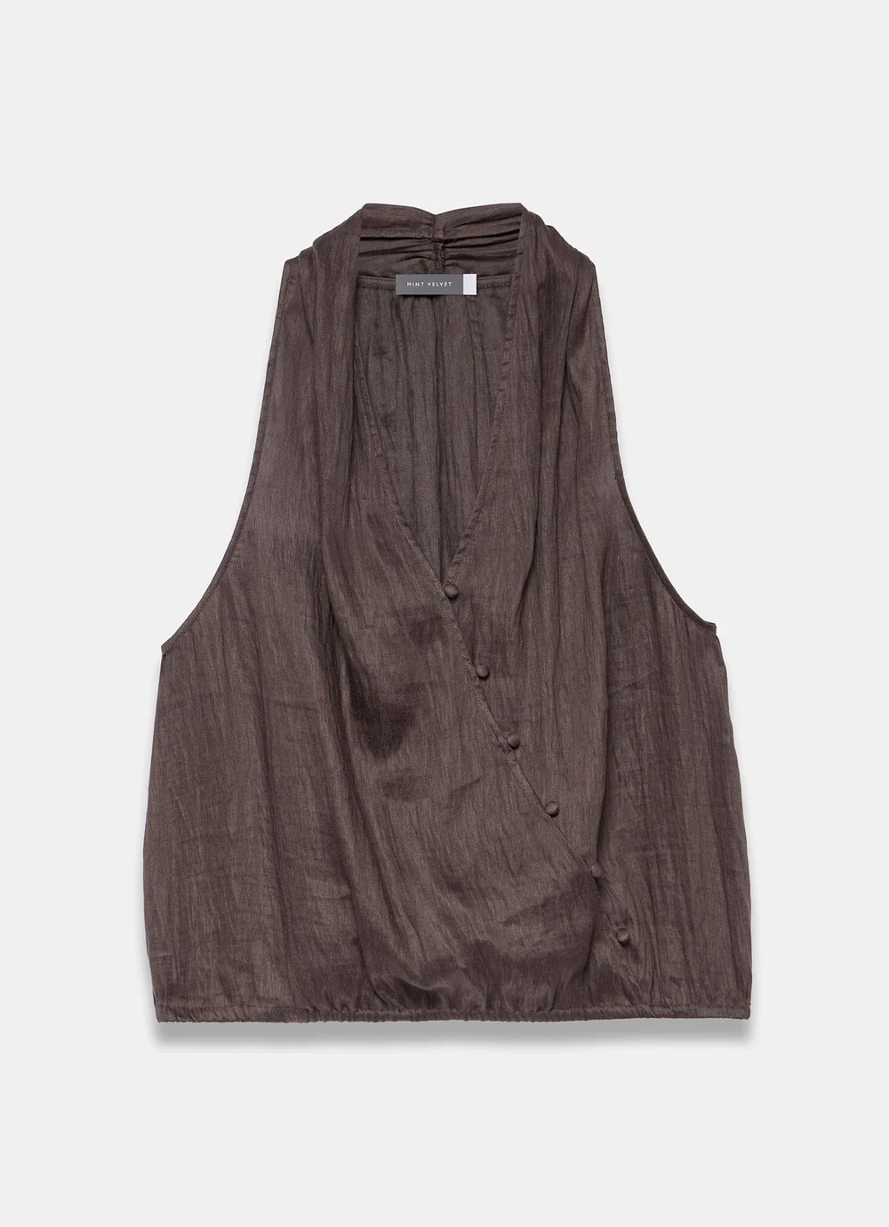 Brown Linen Blend Halter Top | Mint Velvet