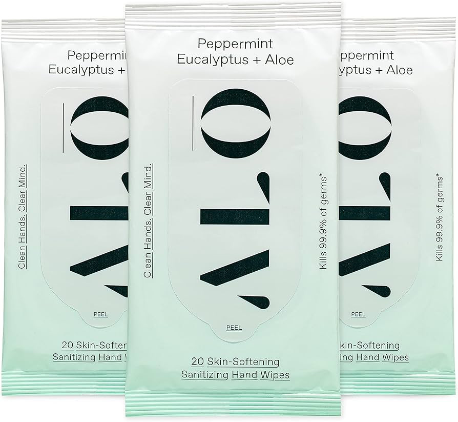 ALŌ Peppermint Eucalyptus + Aloe Sanitizing Hand Wipes - Clean Hands, Clear Mind - On The Go Han... | Amazon (US)
