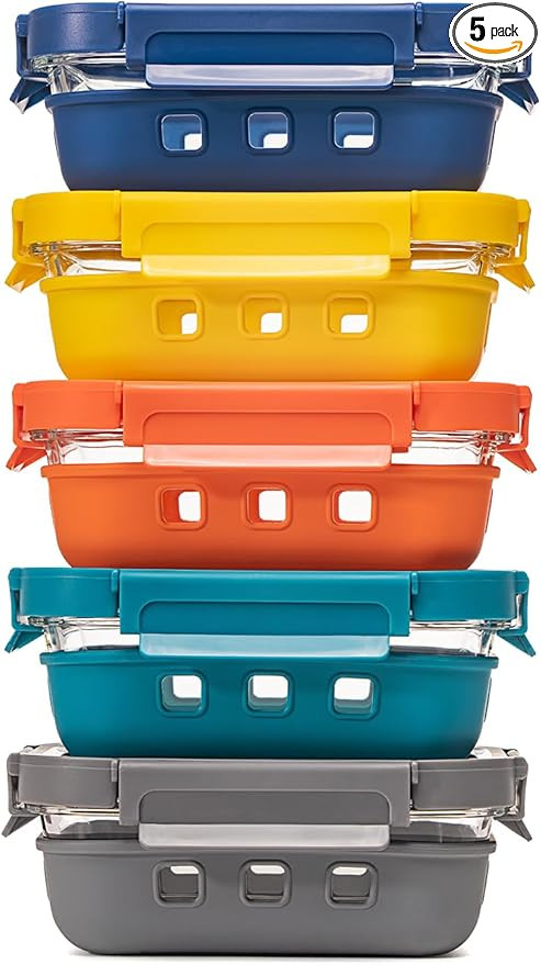 GC GENICOOK Glass Food Storage Containers with Glass Lids (5 Pack, 22 Ounce) Bento Box Set Lunch ... | Amazon (US)