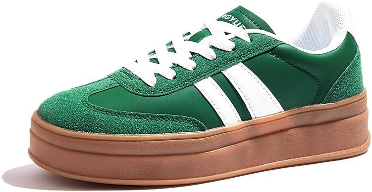 LEYING Women's Chunky Platform Sneakers - Retro Vintage Leather Casual Tennis Shoes- Thick Rubber... | Amazon (US)