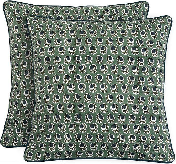 Ridhi Basil Green Block Print Cotton Canvas Throw Pillow Covers for Decorative Couch Pillows for ... | Amazon (US)