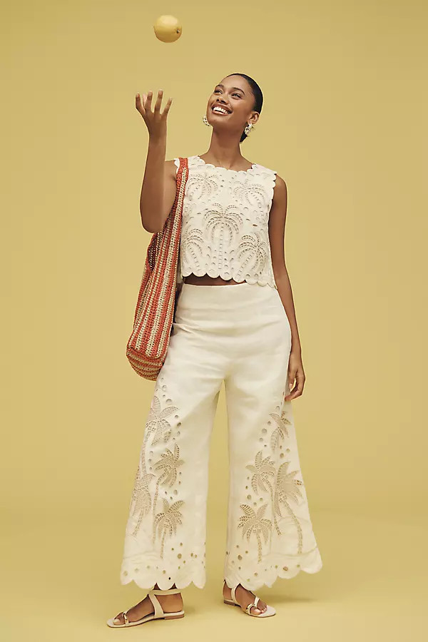 Farm Rio x Anthropologie Embroidered Palm Linen Pants | Anthropologie (US)
