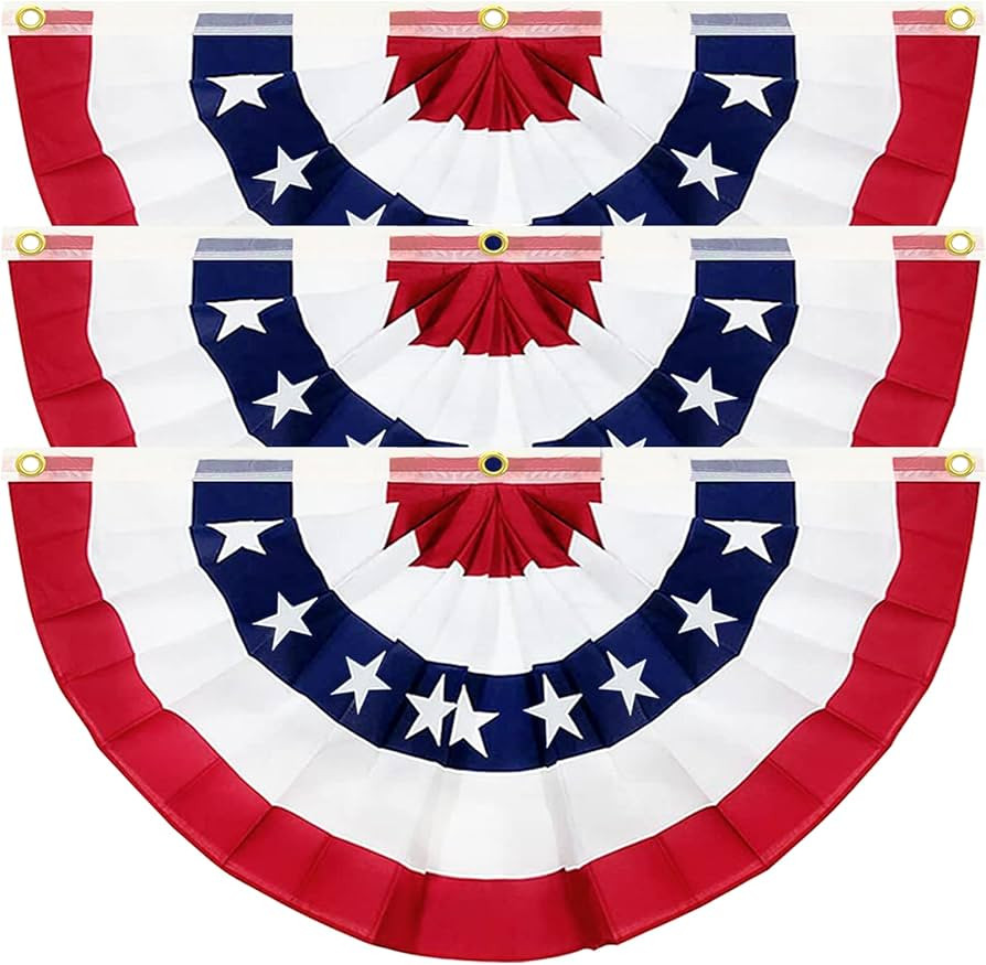 AMENON 3 Pack American Flag Bunting USA Pleated Fan, 1.5X3 Ft Large 4th of July US Patriotic Bunt... | Amazon (US)