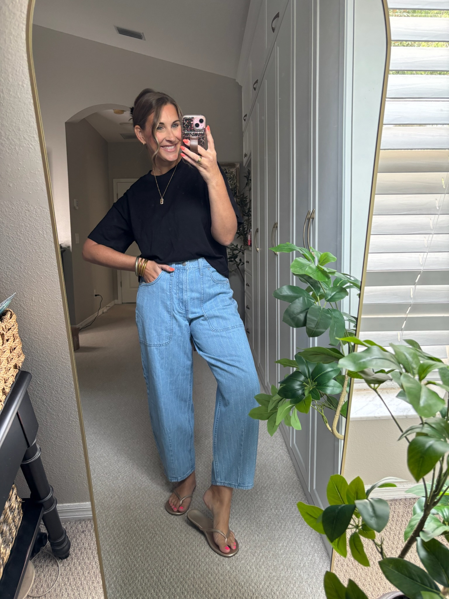 A classic black tee and jeans combo that always works. Easy, comfortable, and perfect for transitioning into fall. 🖤✨

#LTKootd #LTKSeasonal #LTKSaleAlert