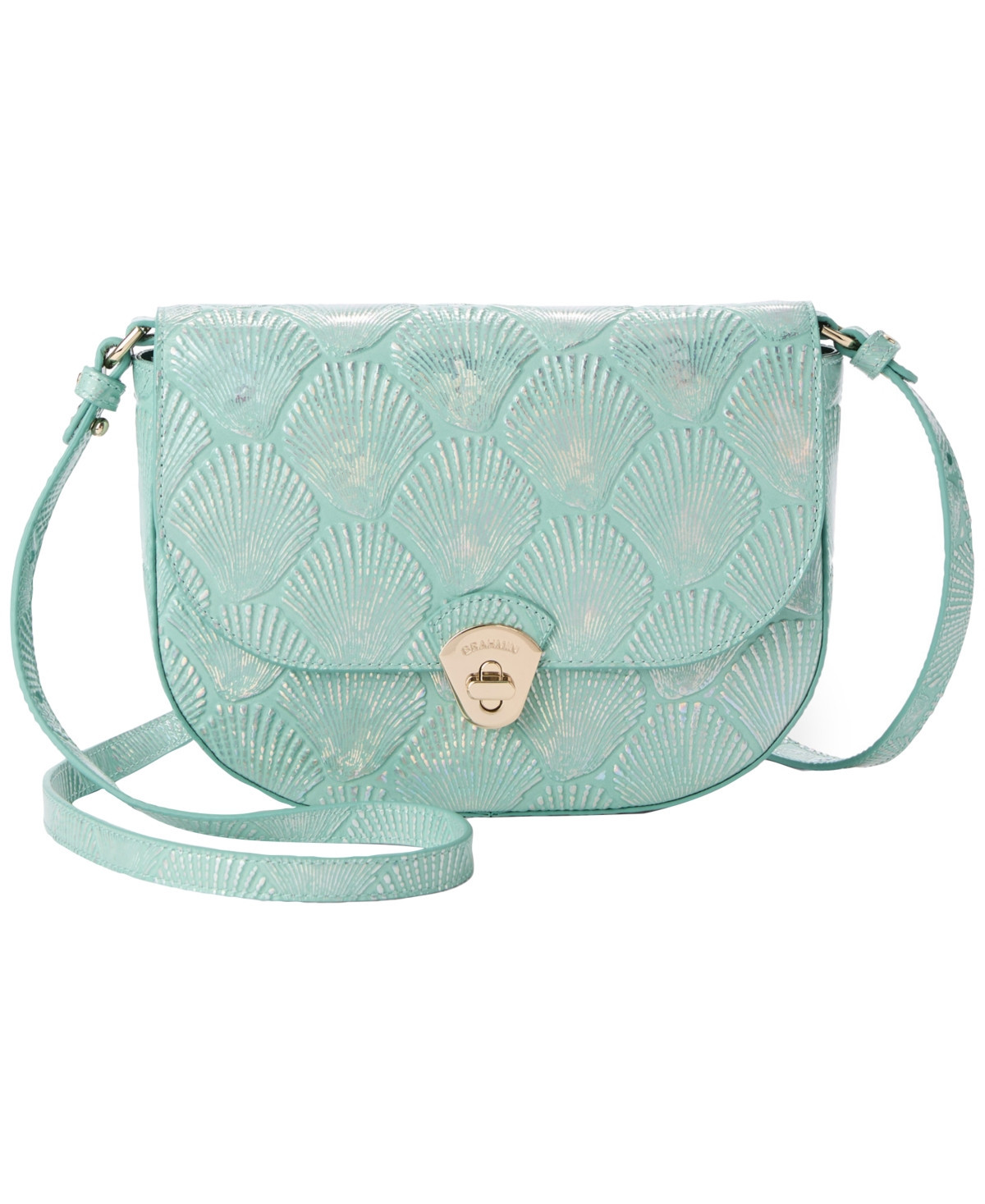 Brahmin Portia Small Seashell Embossed Leather Turn-Lock Crossbody Bag - Waterfall Tides | Macy's