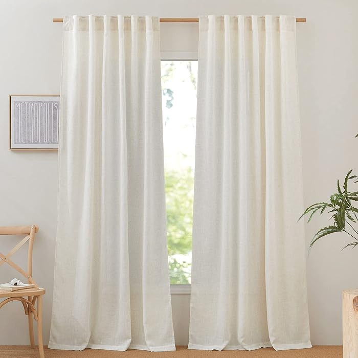 Linen Curtains- 2 panels Semi Sheer Linen | Amazon (US)