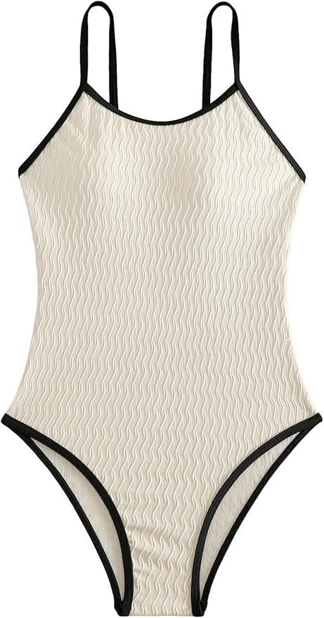Women's Contrast Binding One Piece Swimsuit Bathing Suits Plain Backless Swimwear Beachwear | Amazon (US)