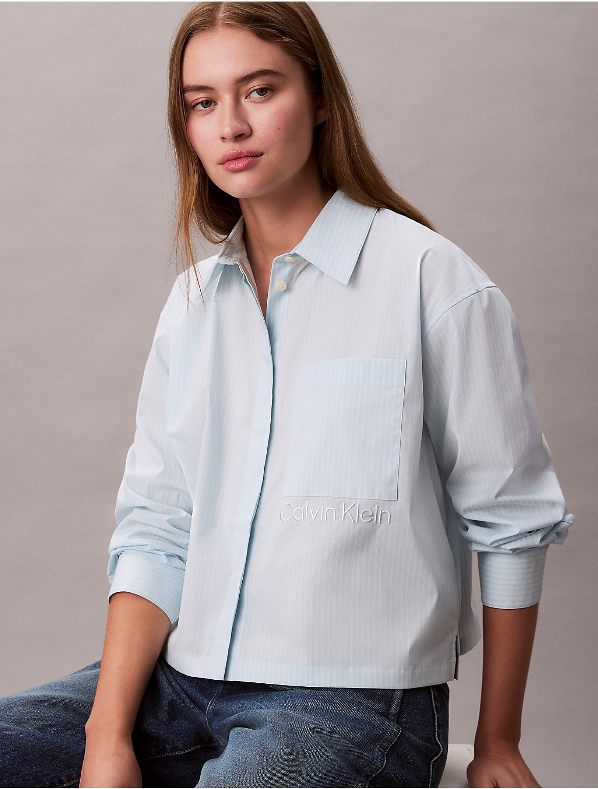 Calvin Klein Women's Cropped Boxy Button-Down Shirt - Blue - 2XS | Calvin Klein (US)