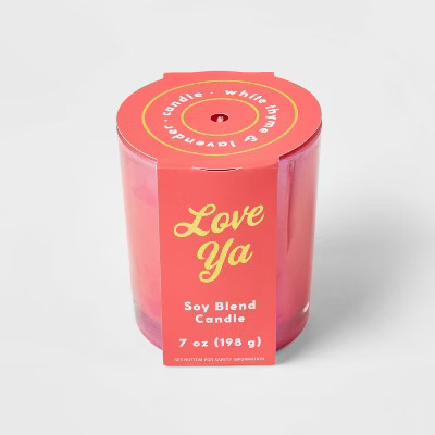 7oz Celebration Coral Hot Pink Glass with Iridescent Finish 'Love Ya' Candle - Opalhouse™ | Target
