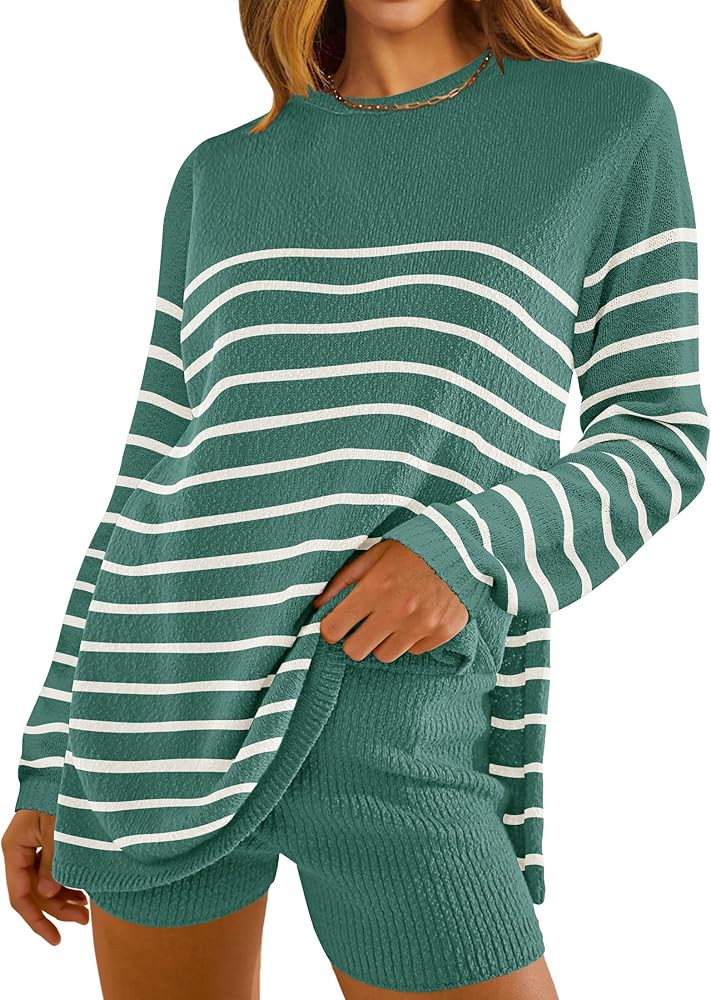NENONA Women's Striped Sweater Sets Two Piece Comfy Fall Outfits Long Sleeve Casual Knitted Tops ... | Amazon (US)