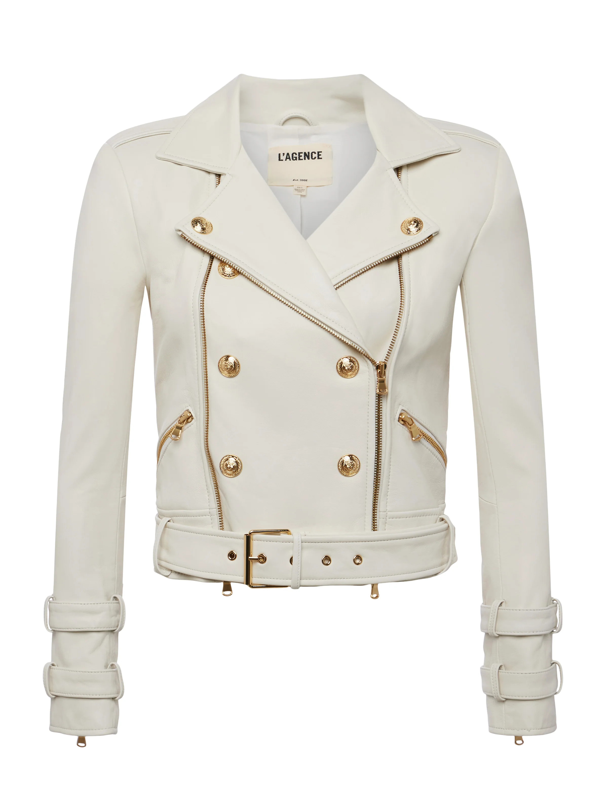 L'AGENCE Billie Belted Leather Jacket In Ivory | L'Agence